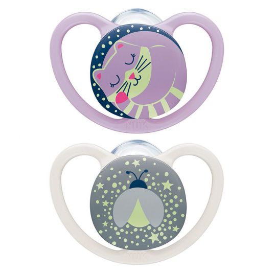 Nuk Luminous pacifier 2-pack Space Night - Silicone 0-6 M - Cat & Firefly