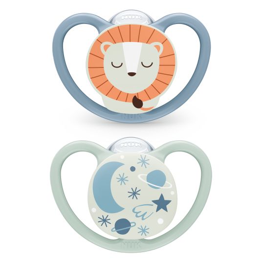 Nuk Glow-in-the-dark pacifier 2-pack Space Night - silicone 0-6 M - lion / night sky