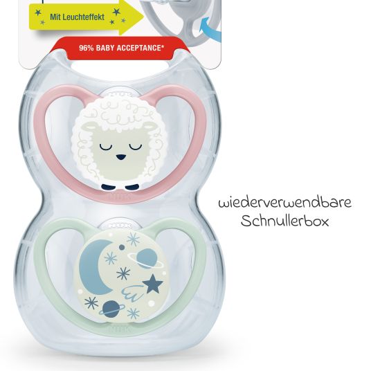 Nuk Glow-in-the-dark soother 2-pack Space Night - silicone 0-6 M - sheep / night sky