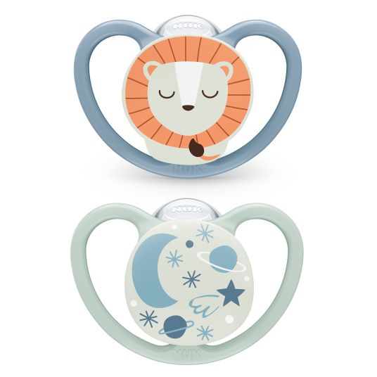 Nuk Glow-in-the-dark soother 2-pack Space Night - silicone 6-18 M - lion / night sky