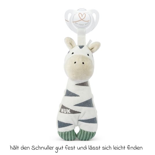 Nuk Mini-Kuscheltier mit Schnullerhalter Schnuller-Buddy inkl. Schnuller Star 0-6 M - Little Friend Zebra