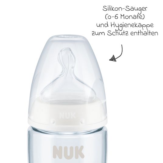 Nuk Bottiglia in PP 2-pack First Choice Plus 300 ml + tettarella in silicone taglia 1 M - Controllo della temperatura - Beige