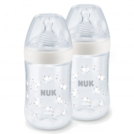 Nuk PP-Flasche 2er Pack Nature Sense 260 ml + Silikon-Sauger Gr. M - Temperature Control - Weiß