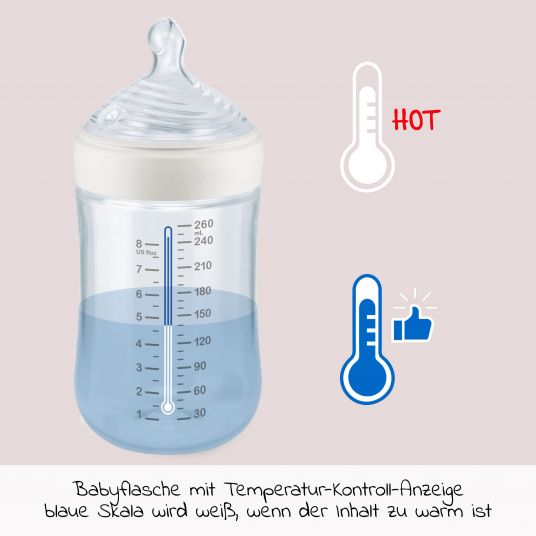 Nuk PP Bottle 2 Pack Nature Sense 260 ml + Silicone Teat Size M - Temperature Control - White