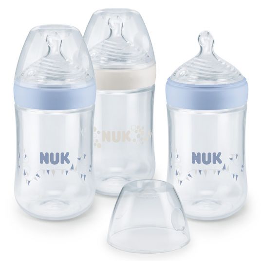 Nuk PP-bottle 3 pack Nature Sense 260 ml - silicone size 2 M - blue white