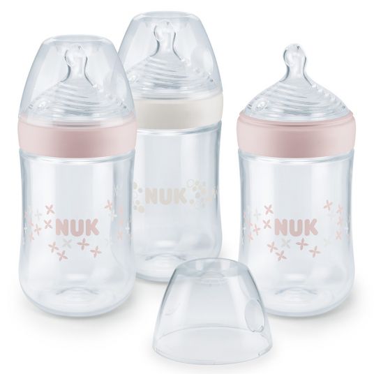 Nuk PP-bottle 3 pack Nature Sense 260 ml - silicone size 2 M - pink white