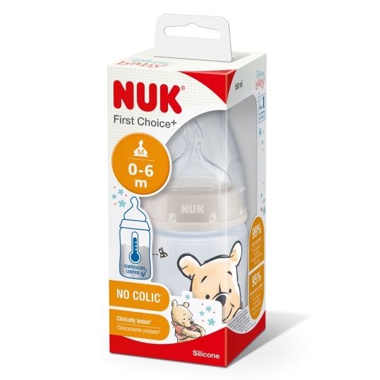 Nuk PP-Flasche First Choice Plus 150 ml + Silikon-Sauger Gr. 1 M - Temperature Control - Disney Winnie Pooh - Beige