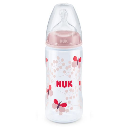 Nuk PP bottle First Choice Plus 300 ml - Silicone size 1 M - Butterfly - Pink