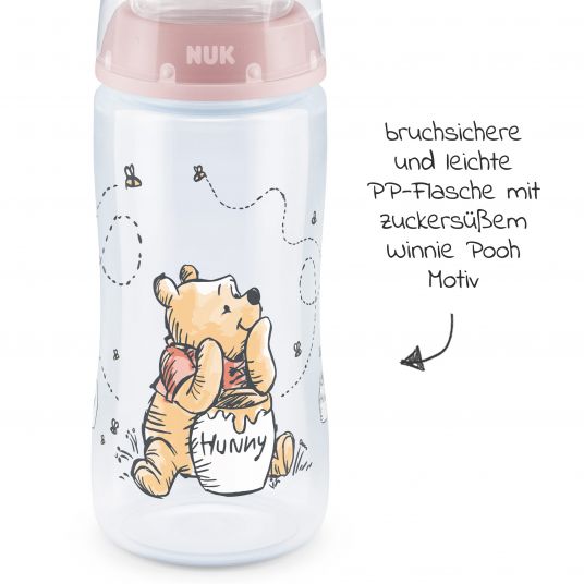 Nuk PP-Flasche First Choice Plus 300 ml + Silikon-Sauger Gr. 1 M - Temperature Control - Disney Winnie Pooh - Rosa