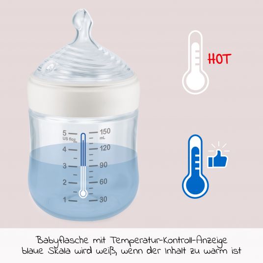 Nuk Bottiglia in PP Nature Sense 150 ml + tettarella in silicone taglia S - Controllo della temperatura - Bianco