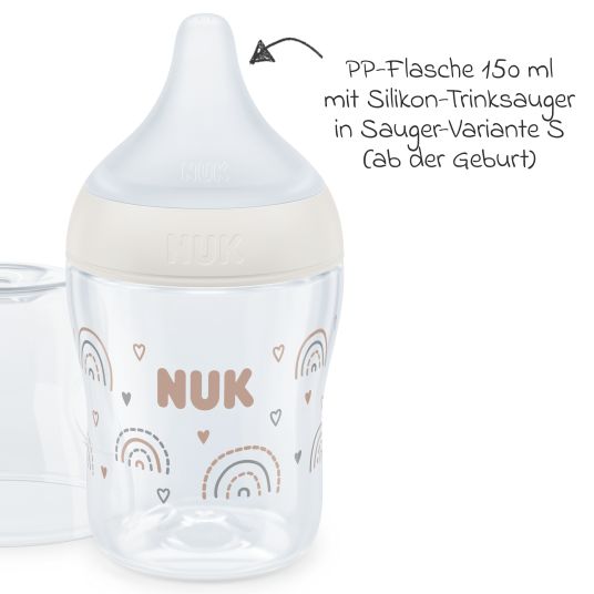 Nuk PP-Flasche Perfect Match 150 ml + Silikon-Sauger Gr. S - Regenbogen - Weiß