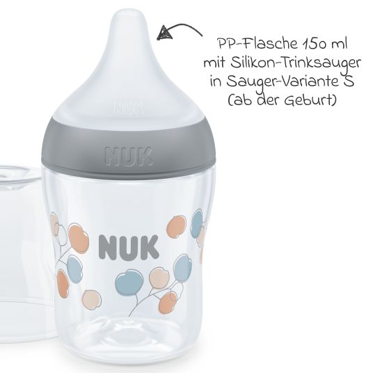 Nuk PP-Flasche Perfect Match 150 ml + Silikon-Sauger Gr. S - Zweige - Grau