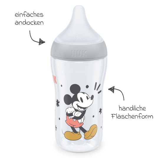 Nuk PP-Flasche Perfect Match 260 ml + Silikon-Sauger Gr. M - Disney Mickey Mouse - Grau