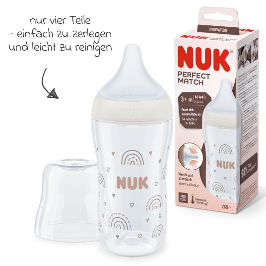 Nuk PP-Flasche Perfect Match 260 ml + Silikon-Sauger Gr. M - Regenbogen - Weiß