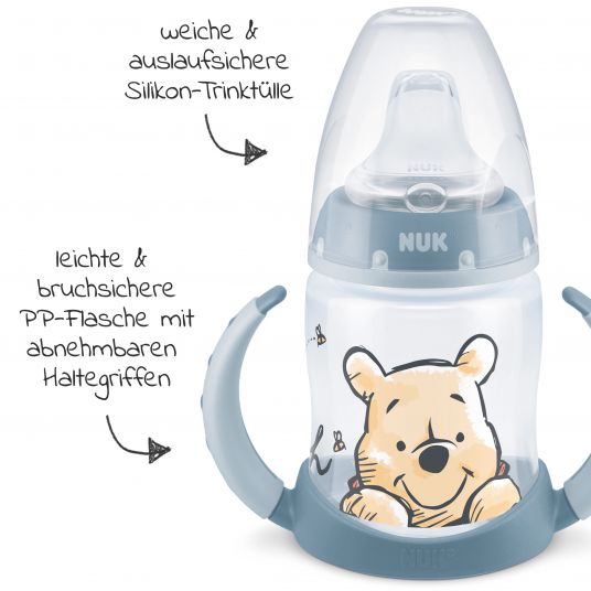 Nuk PP Drinking Bottle First Choice Plus 150 ml + Silicone Spout - Temperature Control - Disney Winnie Pooh - Blue
