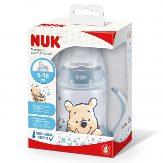 Nuk PP Drinking Bottle First Choice Plus 150 ml + Silicone Spout - Temperature Control - Disney Winnie Pooh - Blue