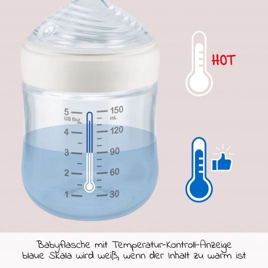 Nuk Bottiglia in PP Nature Sense 150 ml + beccuccio in silicone - Controllo della temperatura - Bianco
