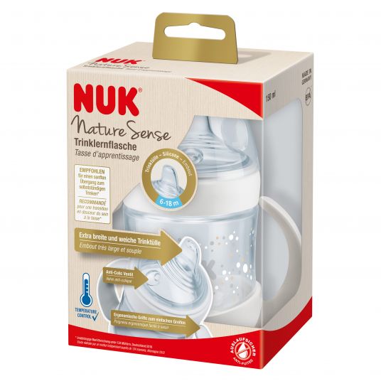 Nuk Bottiglia in PP Nature Sense 150 ml + beccuccio in silicone - Controllo della temperatura - Bianco