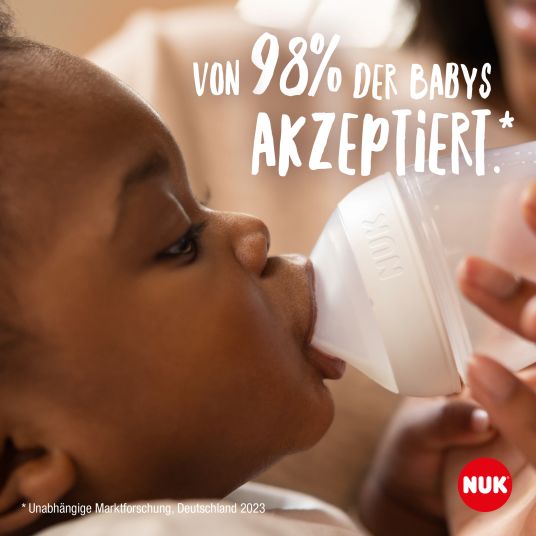 Nuk Premium Glas-Flaschen-Set Perfect Match 11-tlg. - 6 Babyflaschen + Flaschenbürste + Milchpulverportionierer + 3 Spucktücher - Regenbogen - Weiß