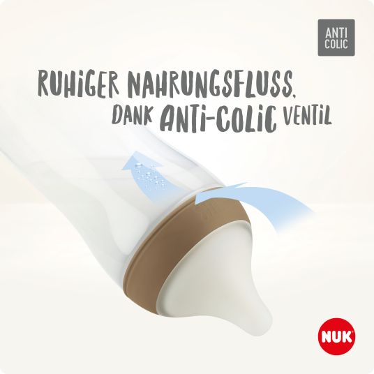 Nuk Premium Glas-Flaschen-Set Perfect Match 11-tlg. - 6 Babyflaschen + Flaschenbürste + Milchpulverportionierer + 3 Spucktücher - Regenbogen - Weiß