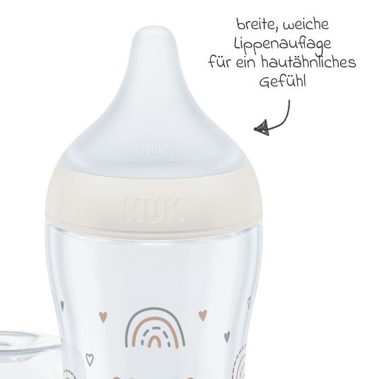 Nuk Premium PP-Flaschen-Set Perfect Match 11-tlg. - 6 Babyflaschen + Flaschenbürste + Milchpulverportionierer + 3 Spucktücher - Regenbogen - Weiß