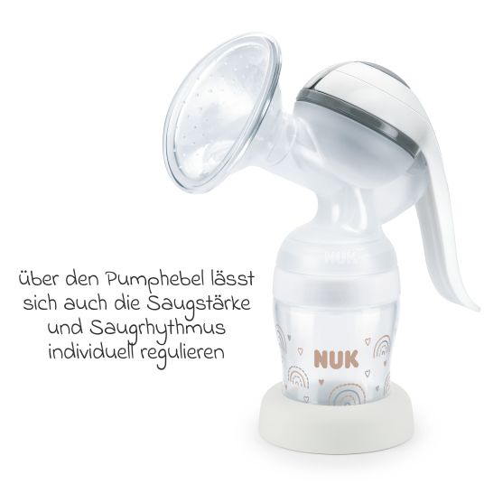 Nuk Premium Still-Set Basic 7-tlg. - Handmilchpumpe + 3 PP-Flaschen Perfect Match + 3 Spucktücher - Regenbogen - Weiß