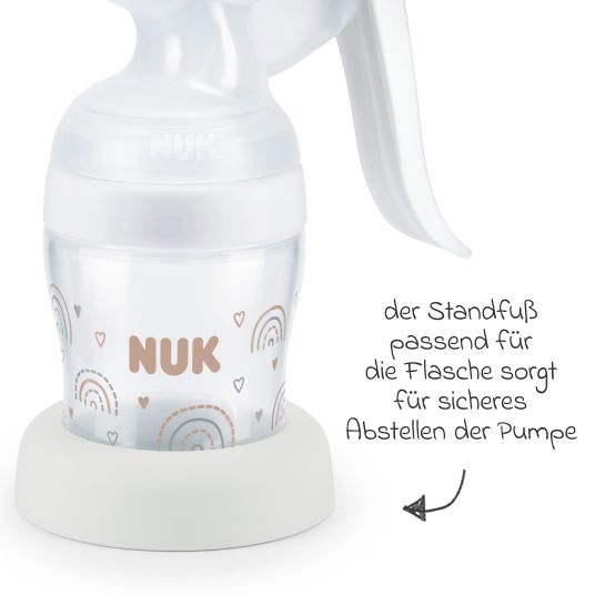 Nuk Premium Still-Set Basic 7-tlg. - Handmilchpumpe + 3 PP-Flaschen Perfect Match + 3 Spucktücher - Regenbogen - Weiß