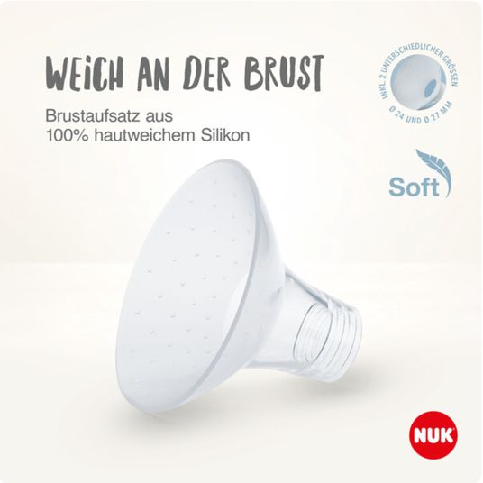 Nuk Premium Still-Set Deluxe 67-tlg. - elektr. Milchpumpe Soft&Easy + 3 PP-Flaschen Perfect Match + 60 Stilleinlagen + 3 Spucktücher - Regenbogen - Weiß