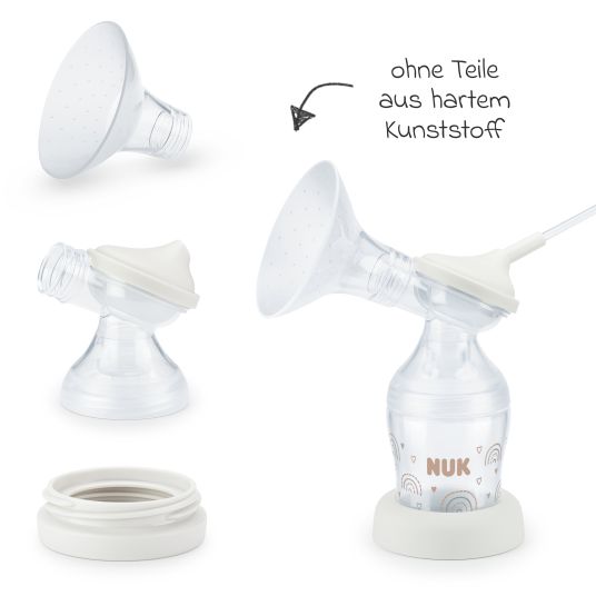 Nuk Set allattamento Premium deluxe 67 pezzi - tiralatte elettrico Soft&Easy + 3 biberon PP Perfect Match + 60 cuscinetti per l'allattamento + 3 pannolini per il ruttino - arcobaleno - bianco