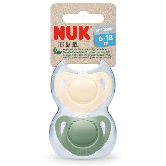 Nuk Pacifier 2-pack for Nature - Silicone 6-18 M - Green / Beige