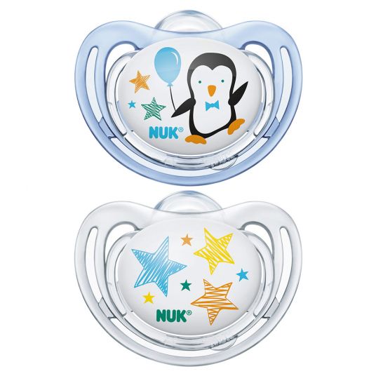 Nuk Pacifier 2 Pack Freestyle - Silicone 0-6 M - Penguin - Blue White