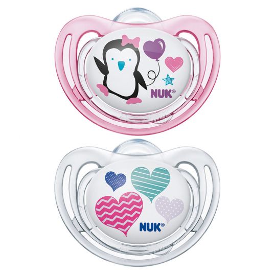 Nuk Pacifier 2 Pack Freestyle - Silicone 0-6 M - Penguin - Pink White