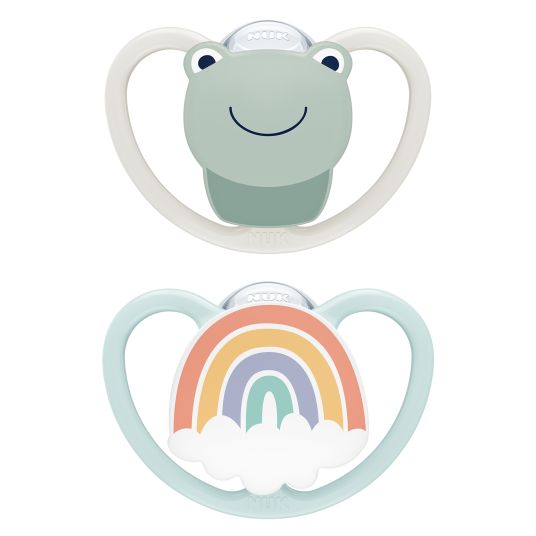 Nuk Pacifier 2-pack Space - silicone 0-6 M - frog / rainbow