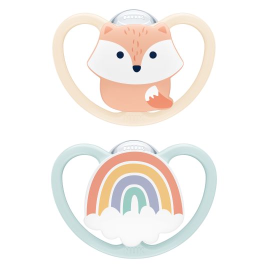 Nuk Pacifier 2-pack Space - silicone 0-6 M - fox / rainbow