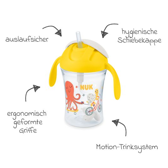 Nuk Trinklern-Becher Motion Cup 230 ml - mit weichem Strohhalm - Gelb