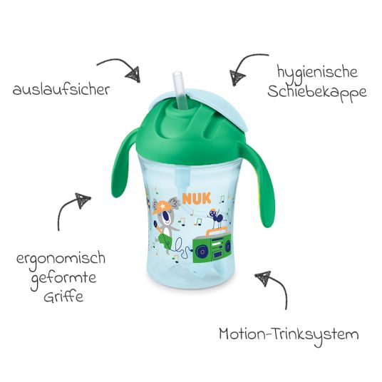 Nuk Trinklern-Becher Motion Cup 230 ml - mit weichem Strohhalm - Grün