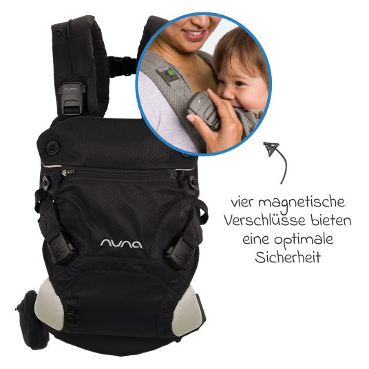 Nuna 4in1 Babytrage CUDL Clik für Neugeborene ab 3,5 kg bis 16 kg einsetzbar mit 4 Tragepositionen, Klickverschluss inkl. Zubehör - Caviar