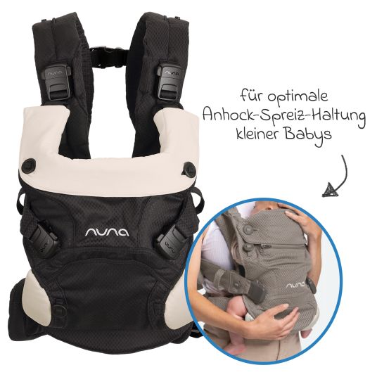 Nuna 4in1 Babytrage CUDL Clik für Neugeborene ab 3,5 kg bis 16 kg einsetzbar mit 4 Tragepositionen, Klickverschluss inkl. Zubehör - Caviar