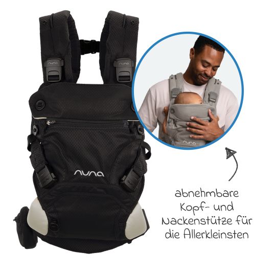 Nuna 4in1 Babytrage CUDL Clik für Neugeborene ab 3,5 kg bis 16 kg einsetzbar mit 4 Tragepositionen, Klickverschluss inkl. Zubehör - Caviar