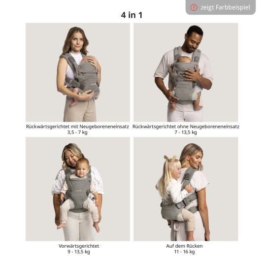 Nuna 4in1 Babytrage CUDL Clik für Neugeborene ab 3,5 kg bis 16 kg einsetzbar mit 4 Tragepositionen, Klickverschluss inkl. Zubehör - Denim