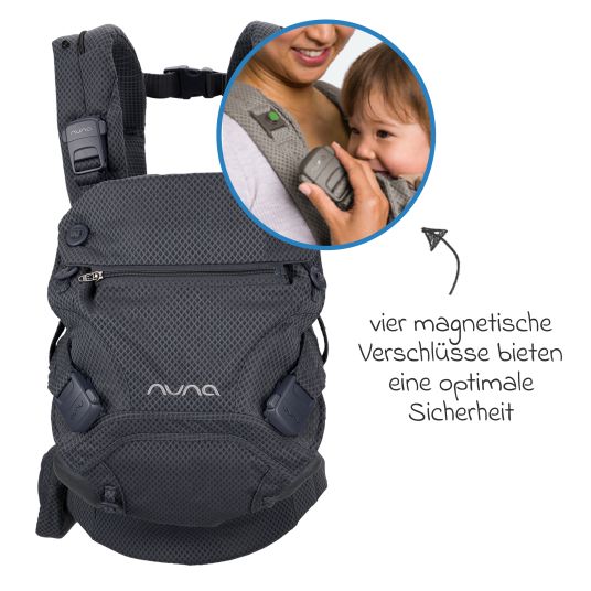 Nuna 4in1 Babytrage CUDL Clik für Neugeborene ab 3,5 kg bis 16 kg einsetzbar mit 4 Tragepositionen, Klickverschluss inkl. Zubehör - Denim