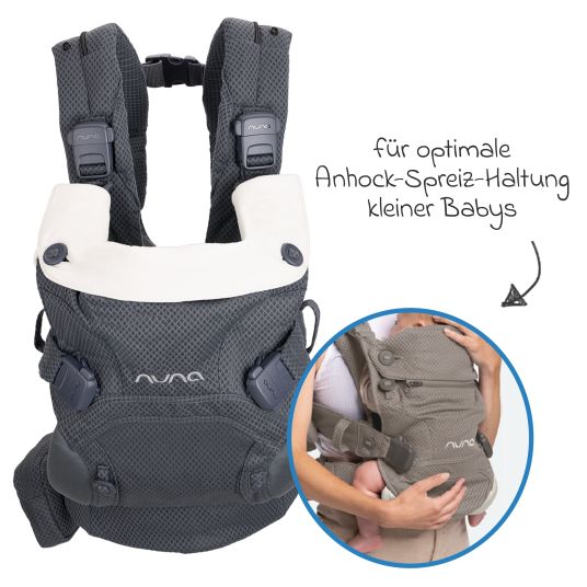 Nuna 4in1 Babytrage CUDL Clik für Neugeborene ab 3,5 kg bis 16 kg einsetzbar mit 4 Tragepositionen, Klickverschluss inkl. Zubehör - Denim