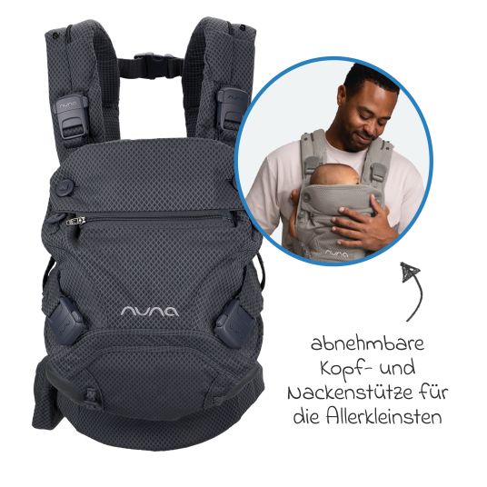 Nuna 4in1 Babytrage CUDL Clik für Neugeborene ab 3,5 kg bis 16 kg einsetzbar mit 4 Tragepositionen, Klickverschluss inkl. Zubehör - Denim