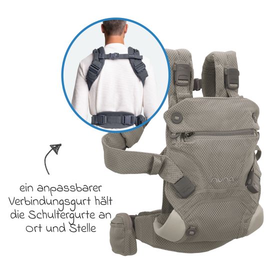 Nuna 4in1 Babytrage CUDL Clik für Neugeborene ab 3,5 kg bis 16 kg einsetzbar mit 4 Tragepositionen, Klickverschluss inkl. Zubehör - Fog