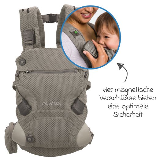 Nuna 4in1 Babytrage CUDL Clik für Neugeborene ab 3,5 kg bis 16 kg einsetzbar mit 4 Tragepositionen, Klickverschluss inkl. Zubehör - Fog