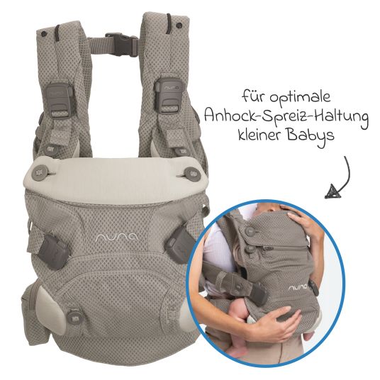 Nuna 4in1 Babytrage CUDL Clik für Neugeborene ab 3,5 kg bis 16 kg einsetzbar mit 4 Tragepositionen, Klickverschluss inkl. Zubehör - Fog