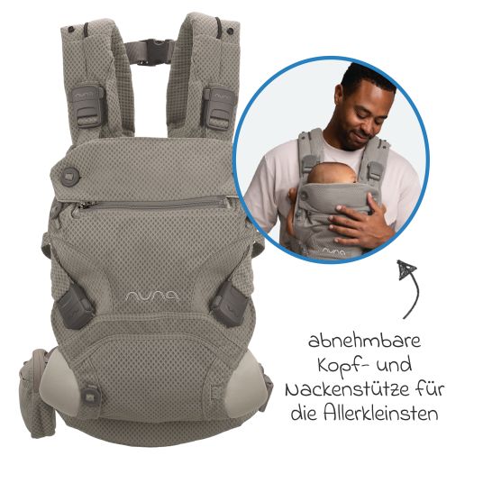 Nuna 4in1 Babytrage CUDL Clik für Neugeborene ab 3,5 kg bis 16 kg einsetzbar mit 4 Tragepositionen, Klickverschluss inkl. Zubehör - Fog