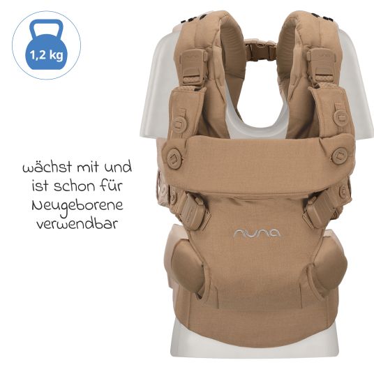 Nuna 4in1 Babytrage CUDL Luxe für Neugeborene ab 3,5 kg bis 16 kg einsetzbar mit 4 Tragepositionen, Klickverschluss inkl. Zubehör - Canyon