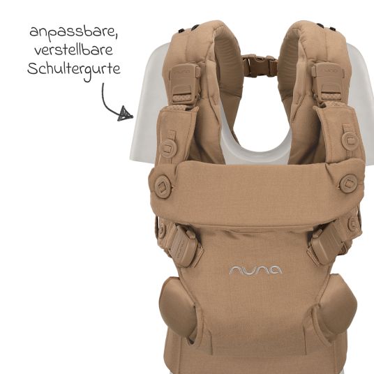 Nuna 4in1 Babytrage CUDL Luxe für Neugeborene ab 3,5 kg bis 16 kg einsetzbar mit 4 Tragepositionen, Klickverschluss inkl. Zubehör - Canyon