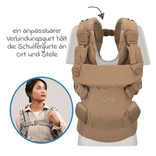 Nuna 4in1 Babytrage CUDL Luxe für Neugeborene ab 3,5 kg bis 16 kg einsetzbar mit 4 Tragepositionen, Klickverschluss inkl. Zubehör - Canyon